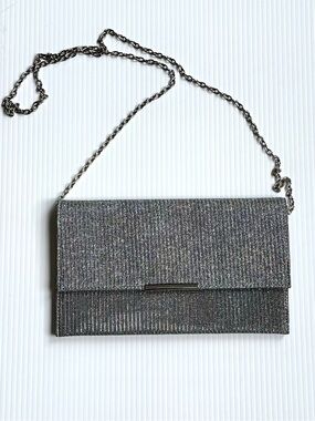 Silver Sparkle Chain Clutch - Evening Shoulder Bag